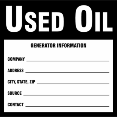 USED OIL Labels, 6" H x 6" W x 0.0038" D, Black on White