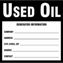 USED OIL Labels, 6" H x 6" W x 0.0038" D, Black on White