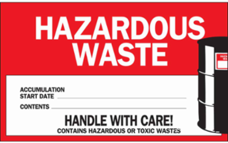 HAZARDOUS WASTE ACCUMULATION START DATE CONTENTS Labels, 4" H x 6" W x 0.0038" D, Black/Red on White