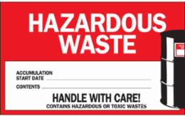 HAZARDOUS WASTE ACCUMULATION START DATE CONTENTS Labels, 4" H x 6" W x 0.0038" D, Black/Red on White