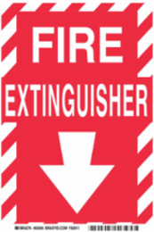 Fire Extinguisher Sign, 10" H x 7" W x 0.006" D, White on Red, Polyester