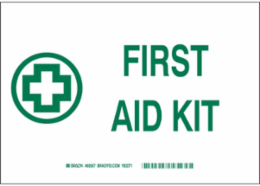 First Aid Kit Sign, 7" H x 10" W x 0.006" D, Polyester, Green on White