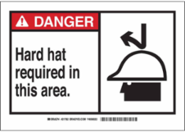 DANGER Hard Hat Required In This Area. Sign, 10" H x 14" W x 0.006" D, Polyester