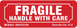 FRAGILE HANDLE WITH CARE Sign, Pack of 500 Labels, 1.125" H x 3.25" Wx 0.0038" D, White on Red