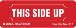 THIS SIDE Up Sign, Pack of 500 Labels, 1.125" H x 3.25" Wx 0.0038" D, White on Red