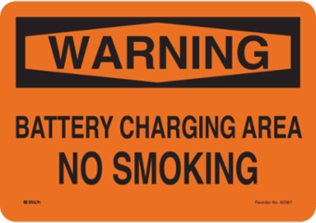 Battery Charging Sign, 7 Inch H x 10 Inch W, Fiberglass, Abrasion-Resistant