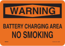 Battery Charging Sign, 7 Inch H x 10 Inch W, Fiberglass, Abrasion-Resistant