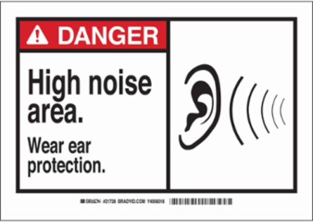 DANGER High Noise Area. Wear Ear Protection. Sign, 10" H x 14" W x 0.1" D, Fiberglass