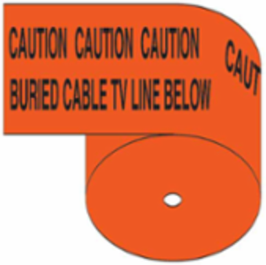 Identoline® Underground Tape Roll - Polyethylene, CAUTION BURIED CABLE TV LINE BELOW, Black on Orange, 6" x 1000'