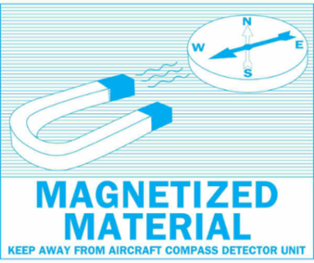 MAGNETIZED MATERIAL KEEP AWAY FROM AIRCRAFT COMPASS DETECTOR UNIT Label, 3.563" H x 4.313" W, Blue on White