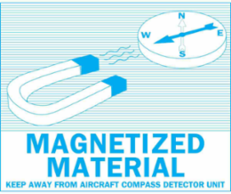 MAGNETIZED MATERIAL KEEP AWAY FROM AIRCRAFT COMPASS DETECTOR UNIT Label, 3.563" H x 4.313" W, Blue on White