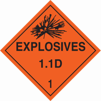 Explosives 11D 1 Sign, 10.75" H x 10.75" W x 0.024" D, Paper