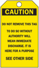 Caution Tag 5.75 Inch x 3 Inch, Heavy Duty Polyester, Write-On, No Grommet