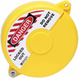 Gate Valve Lockout Device, Yellow, 5.2 Inch Diameter, Hinged, Maximum Shackle Diameter 0.375 Inch