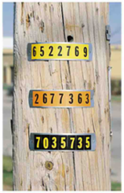 Outdoor Utility Pressure Sensitive Vinyl Number Labels - 1" H, Black on Orange, 2