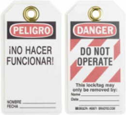 Lockout Tags: DANGER: DO NOT OPERATE This lock/tag may only be removed by: Name: Date:, w/Grommet
