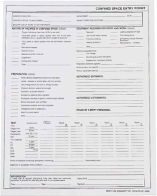 Confined Space Entry Permit - 20# Bond Paper, Pad of 25 Each