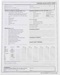 Confined Space Entry Permit - 20# Bond Paper, Pad of 25 Each