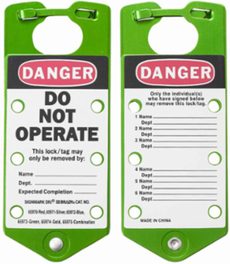 Labeled Group Lockout Hasps, Green, Pack /5