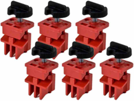 Universal Multi-Pole Circuit Breaker Lockouts, 6 Pack, 1.05 Inch H x 1.25 Inch W x 2.25 Inch D, Red