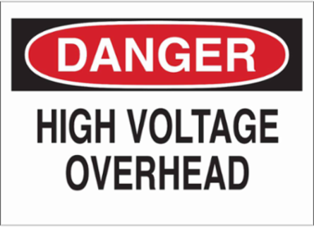 DANGER High Voltage Overhead Sign, 14" H x 20" W x 0.1" D, Fiberglass