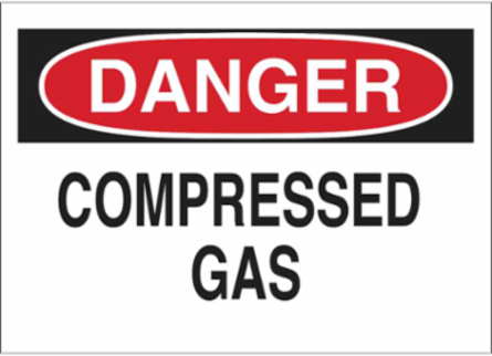 DANGER Compressed Gas Sign, 10" H x 14" W x 0.1" D, Fiberglass