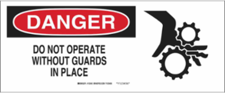 DANGER Do Not Operate Without Guards In Place Sign, 7" H x 17" W x 0.1" D, Fiberglass