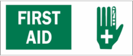 First Aid Sign, 7" H x 17" W x 0.1" D, Fiberglass