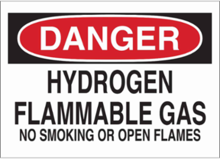 DANGER Hydrogen Flammable Gas No Smoking Or Open Flames Sign, 10" H x 14" W x 0.1" D, Fiberglass