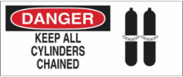 DANGER Keep All Cylinders Chained Sign, 7" H x 17" W x 0.1" D, Fiberglass