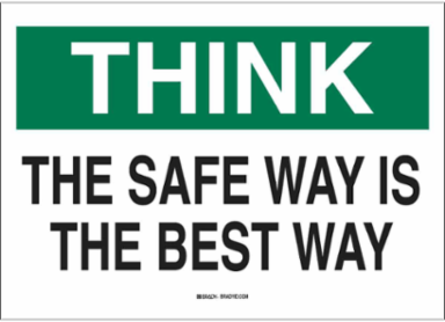 THINK The Safe Way Is The Best Way Sign, 10" H x 14" W x 0.1" D, Fiberglass