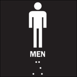 Braille ADA Men Sign, 8 Inch H x 8 Inch W, Plastic, White on Black