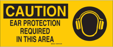 Caution Ear Protection Required Sign, 7 Inch H x 17 Inch W, Fiberglass, Durable
