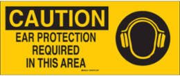 Caution Ear Protection Required Sign, 7 Inch H x 17 Inch W, Fiberglass, Durable