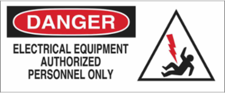 DANGER Electrical Equipment Authorized Personnel Only Sign, 7" H x 17" W x 0.1" D, Fiberglass