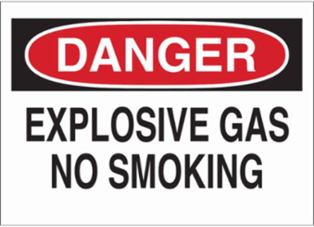 DANGER Explosive Gas No Smoking Sign, 10" H x 14" W x 0.1" D, Fiberglass