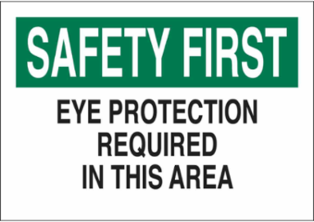 SAFETY FIRST Eye Protection Required In This Area Sign, 7" H x 10" W x 0.1" D, Fiberglass