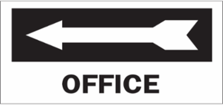Office Sign, 6.5" H x 14" W x 0.1" D, Fiberglass, Arrow Direction: Left