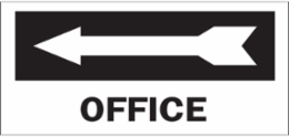 Office Sign, 6.5" H x 14" W x 0.1" D, Fiberglass, Arrow Direction: Left