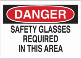 DANGER Safety Glasses Required In This Area Sign, 10" H x 14" W x 0.1" D, Fiberglass