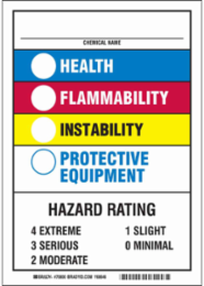 Chemical Name Health Flammability Instability Protective Equipment Hazard Sign, 10" H x 7" W x 0.025" D, Magnetic Vinyl
