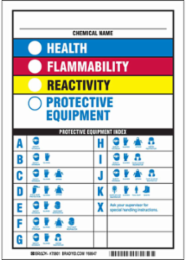 Chemical Name Health Flammability Instability Protective Equipment Protective Equipment Index Sign, 10" H x 7" W x .035" D, Magnetic Vinyl