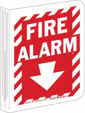 L Fire Alarm Sign, 12" H x 9" W x 0.055" D, White on Red, Polyethylene
