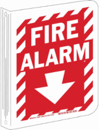 L Fire Alarm Sign, 12" H x 9" W x 0.055" D, White on Red, Polyethylene