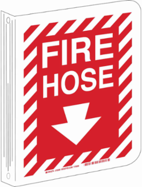 L Fire Hose Sign, 12" H x 9" W x 0.055" D, White on Red, Polyethylene