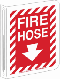 L Fire Hose Sign, 12" H x 9" W x 0.055" D, White on Red, Polyethylene