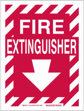 Fire Extinguisher Sign, 12" H x 9" W x 0.1" D, Red on White, Fiberglass