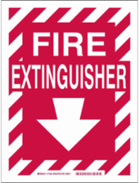 Fire Extinguisher Sign, 12" H x 9" W x 0.1" D, Red on White, Fiberglass