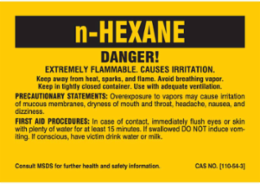 DANGER! EXTREMELY FLAMMABLE. CAUSES IRRITATION…, 2" H x 2" W, Black on Yellow, Pack of 25 Labels