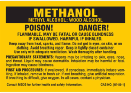 POISON! DANGER! FLAMMABLE. MAY BE FATAL OR CAUSE BLINDNESS IF SWALLOWED. HARMFUL IF INHALED…, 2" H x 2" W, Black on Yellow, Pack of 25 Labels
